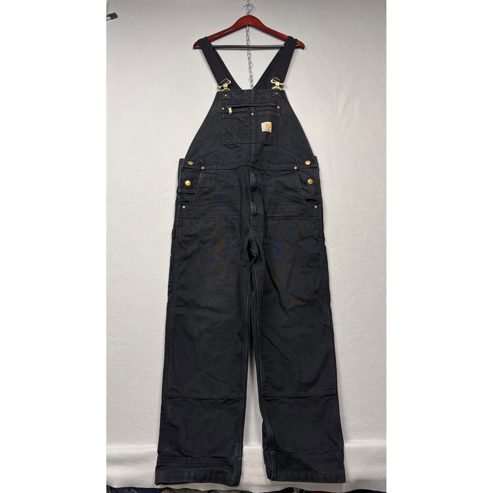 Carhartt Overalls Mens 38x32 Black R01-M Duck Bib Double Knee Workwear